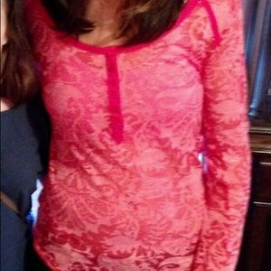 Free People Fuchsia Sheer Long-Sleeve Henley Top